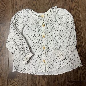 Zara White and Black Heart Polka Dot Kids Button Down Shirt size 2/3